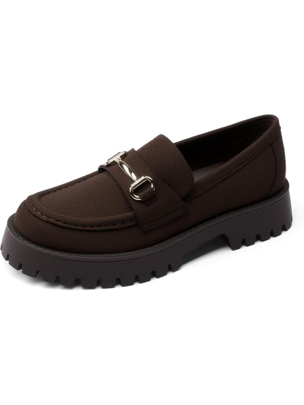 Women Dark Brown Faux Leather Dream Pairs Platform Chunky Loafer Pull-On Loafers